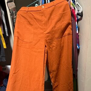 Women's Plain Pocket Button Front Wide Leg Pants, Casual High Waist Trousers